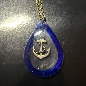 Blue Teardrop Anchor Pendant Necklace